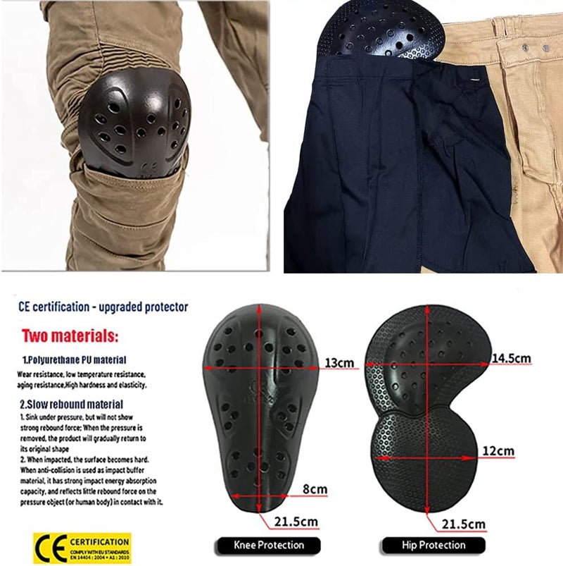 LOMENG Motorcycle Riding Pants Motorbike Motocross Cycling Jeans Safety CE Knee Hip Removable Armored All Seasons for Men Khaki 34,34 Regular - Image 2