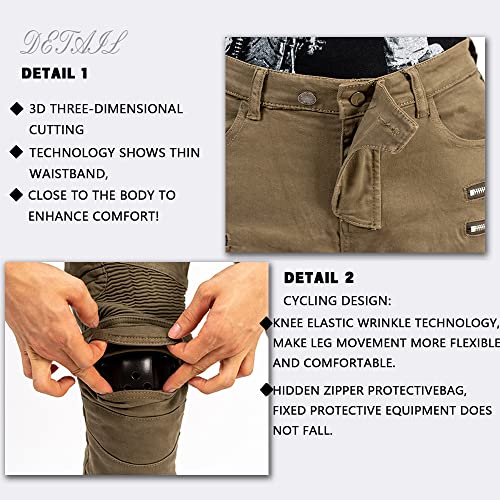LOMENG Motorcycle Riding Pants Motorbike Motocross Cycling Jeans Safety CE Knee Hip Removable Armored All Seasons for Men Khaki 34,34 Regular - Image 3