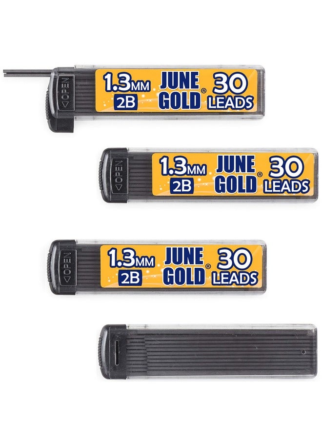 June Gold - 120 Pieces 1.3 Mm 2B Lead Refills 30 Pieces Per Tube Medium Bold Thickness Break Resistant Lead Graphite (Pack Of 4 Dispensers) - Image 1