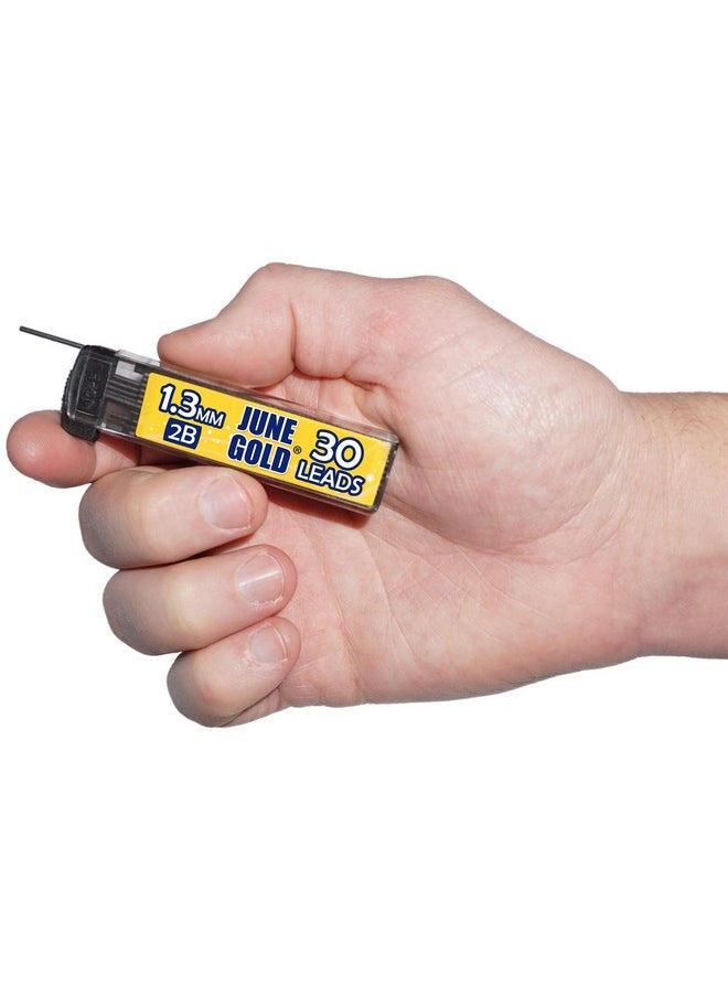 June Gold - 120 Pieces 1.3 Mm 2B Lead Refills 30 Pieces Per Tube Medium Bold Thickness Break Resistant Lead Graphite (Pack Of 4 Dispensers) - Image 1