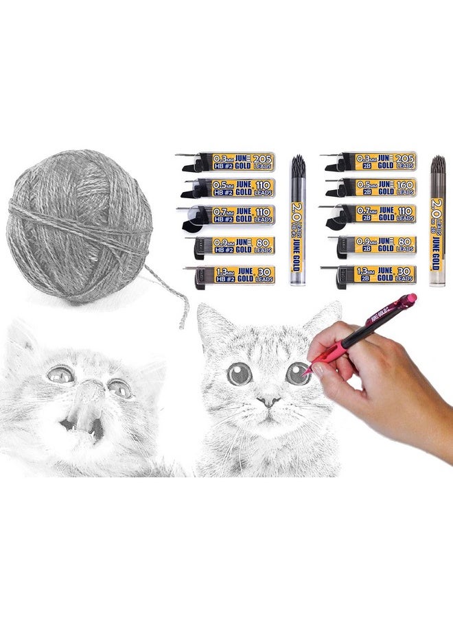 June Gold - 120 Pieces 1.3 Mm 2B Lead Refills 30 Pieces Per Tube Medium Bold Thickness Break Resistant Lead Graphite (Pack Of 4 Dispensers) - Image 1