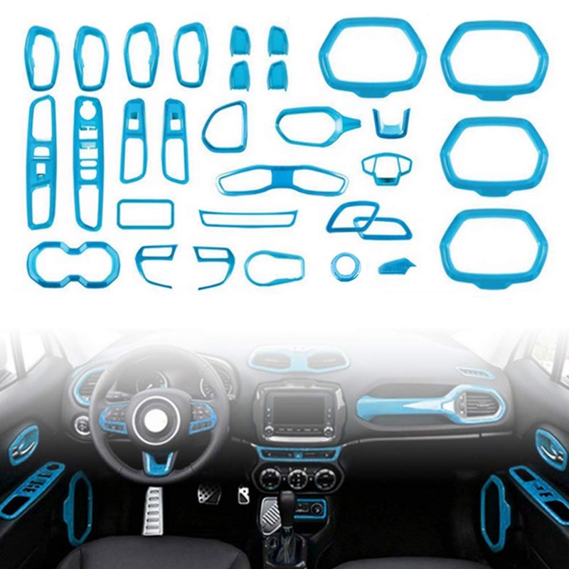 idain 31PCS Set Interior Trim Kit Car Interior Accessories Decoration Trim Kit for Jeep Renegade 20152018 Sky Blue