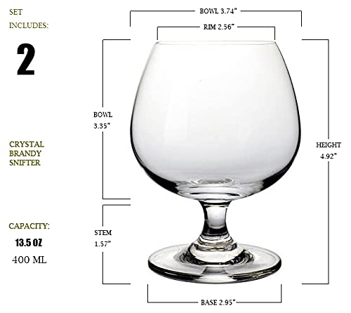 BothEarn BothEarn Brandy Snifters Set of 2-13.5 Ounce (400 ml) Small Crystal Cognac Glasses - Good for Whiskey Bourbon Beer Milk Drink in Home Party Wedding Anniversary, BE031  - Image 4