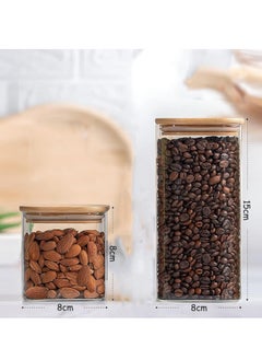 TYCOM Tycom Glass Jars Set 430ML & 750ML, Food Cereal Storage Spice Containers for Home Kitchen, Food Storage jars With Labels, Marker and spoons, Square 8cm Mixed 12P With Wood Lid.  - Image 3
