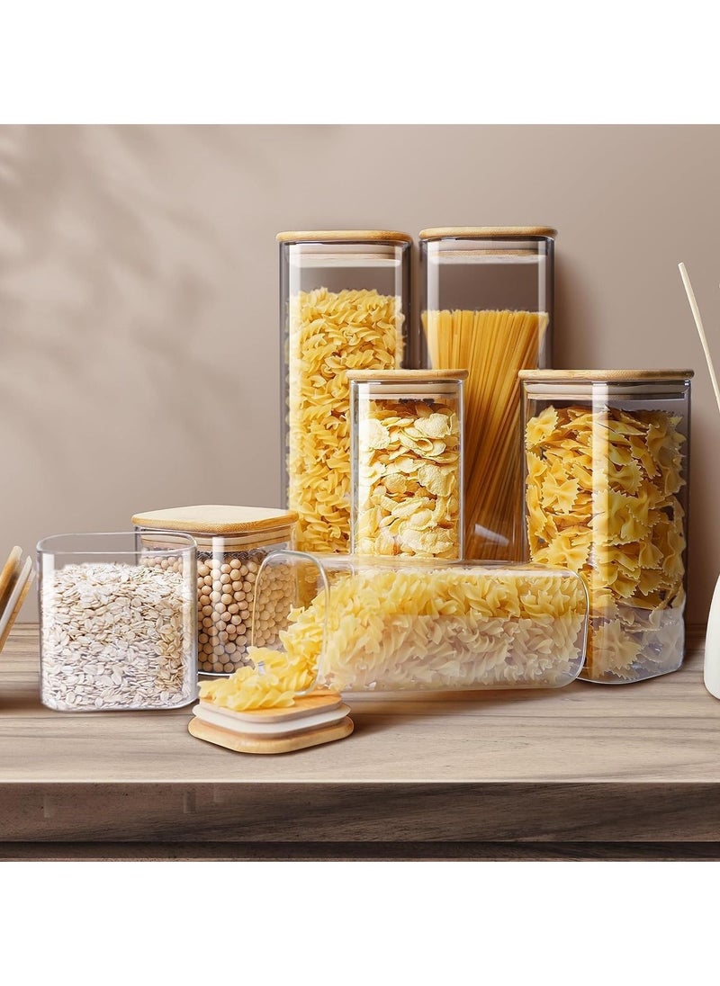 TYCOM - Tycom Glass Jars Set 430ML & 750ML, Food Cereal Storage Spice Containers for Home Kitchen, Food Storage jars With Labels, Marker and spoons, Square 8cm Mixed 12P With Wood Lid. - Image 1