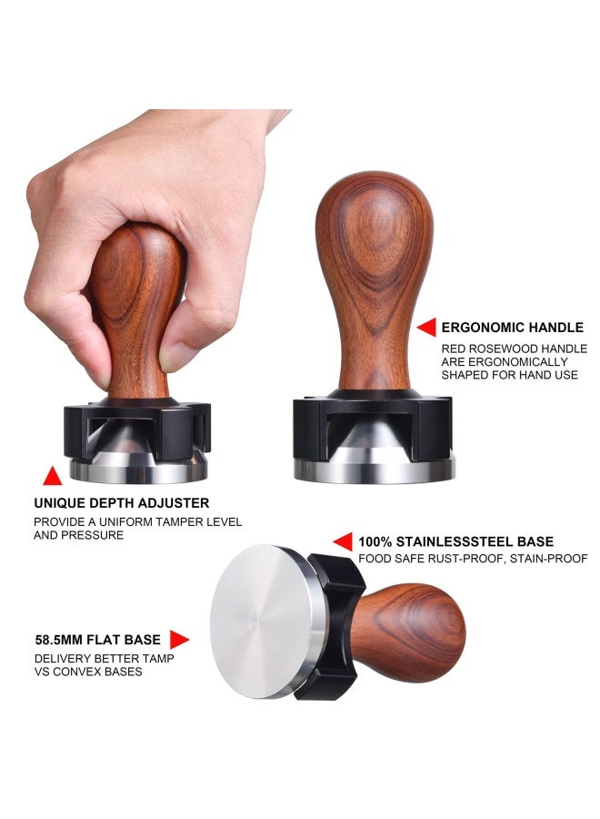 58.5Mm Espresso Calibrated Tamper Pavant Calibrated Coffee Tamper With Depth Adjuster Stainless Steel Flat Base Red Rosewood Handle Professional Barista Espresso Hand Tamper  - Image 2