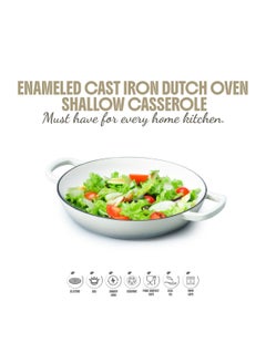 VAV Healthy and Safe, Non-Stick Cookware, Enameled Cast Iron Dutch Oven Shallow Casserole Braiser Pan, 30.5x6.3cm / 12x2.5Inch – Cream  - Image 3