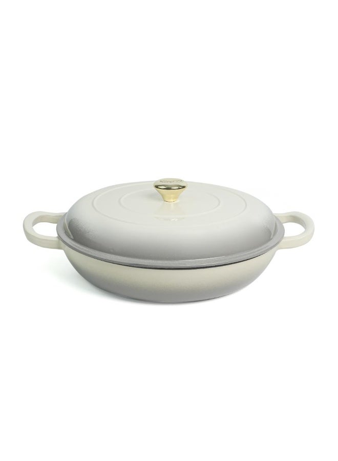 VAV Healthy and Safe, Non-Stick Cookware, Enameled Cast Iron Dutch Oven Shallow Casserole Braiser Pan, 30.5x6.3cm / 12x2.5Inch – Cream - Image 1