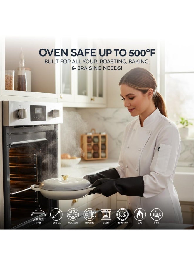 VAV Healthy and Safe, Non-Stick Cookware, Enameled Cast Iron Dutch Oven Shallow Casserole Braiser Pan, 30.5x6.3cm / 12x2.5Inch – Cream - Image 3