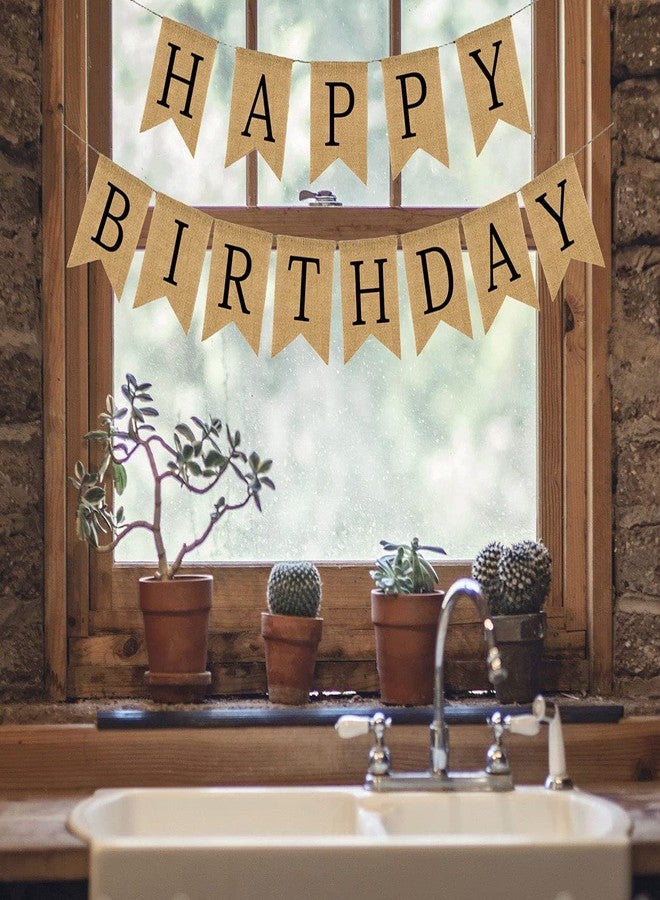 CROWNOS Happy Birthday Banner - Burlap Black Happy Birthday Sign - Neutral Birthday Party Decorations for Man/Woman/Boy/Girl - Image 3