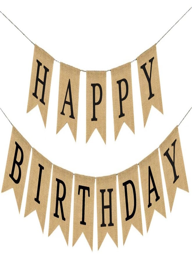 CROWNOS Happy Birthday Banner - Burlap Black Happy Birthday Sign - Neutral Birthday Party Decorations for Man/Woman/Boy/Girl - Image 1