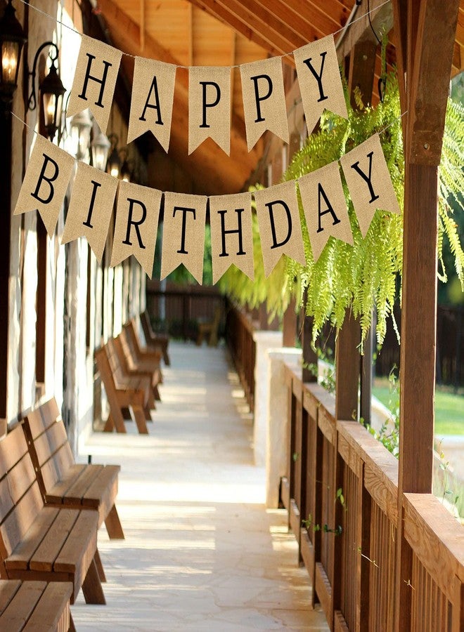 CROWNOS Happy Birthday Banner - Burlap Black Happy Birthday Sign - Neutral Birthday Party Decorations for Man/Woman/Boy/Girl - Image 5