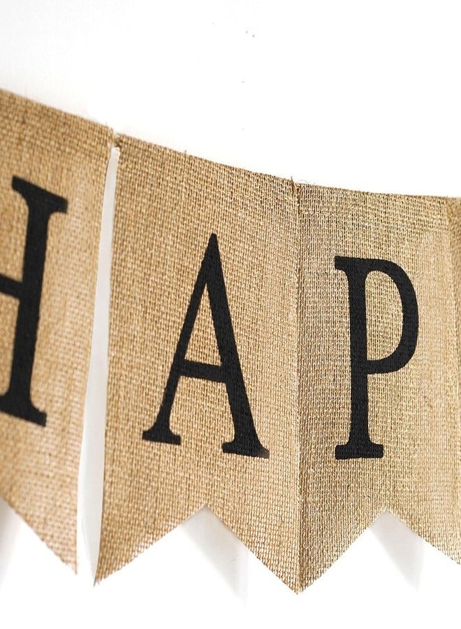 CROWNOS Happy Birthday Banner - Burlap Black Happy Birthday Sign - Neutral Birthday Party Decorations for Man/Woman/Boy/Girl - Image 2