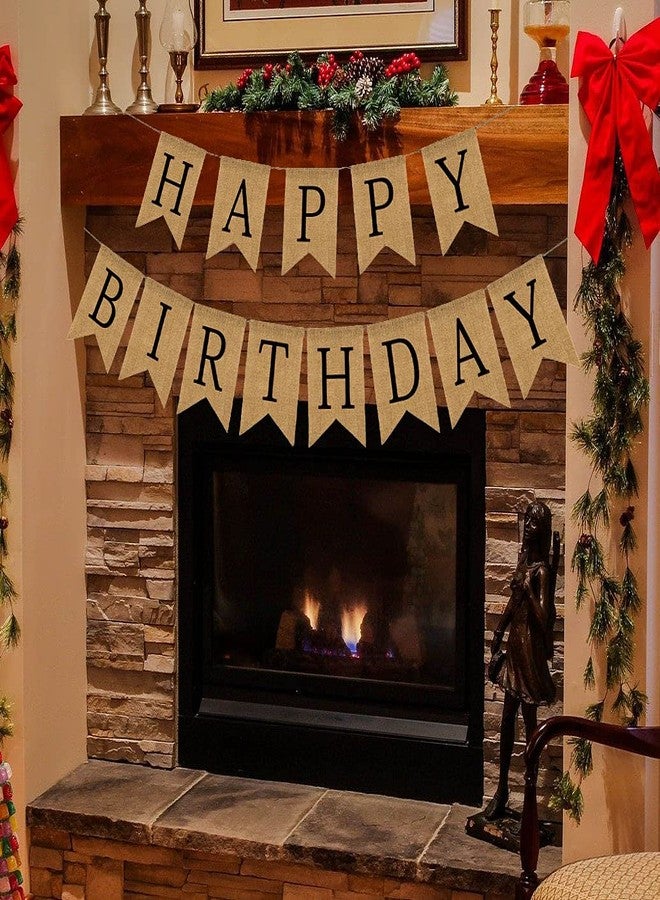 CROWNOS Happy Birthday Banner - Burlap Black Happy Birthday Sign - Neutral Birthday Party Decorations for Man/Woman/Boy/Girl - Image 4