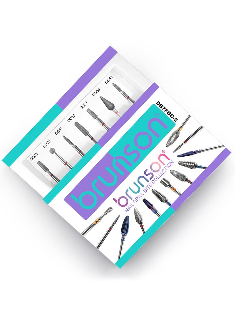brunson - Nail Drill Bits Set 7-Piece Diamond Nail Drill Bits and Fine Grit Files for Acrylic Gel Cuticle Removal and Manicure Professional E-File Tools for Salon and Home Use - Image 1