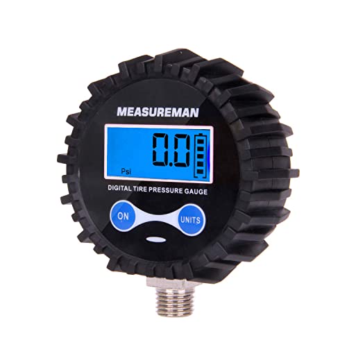 MEASUREMAN 2-1/2" Dial Size Digital Air Pressure Gauge with 1/4'' NPT Bottom Connector and Protective Boot, 0-200psi, Accuracy 1%, Battery Powered with LED Light - Image 2