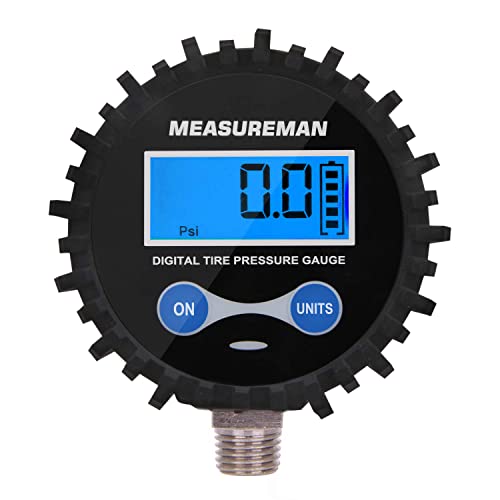 MEASUREMAN 2-1/2" Dial Size Digital Air Pressure Gauge with 1/4'' NPT Bottom Connector and Protective Boot, 0-200psi, Accuracy 1%, Battery Powered with LED Light - Image 1