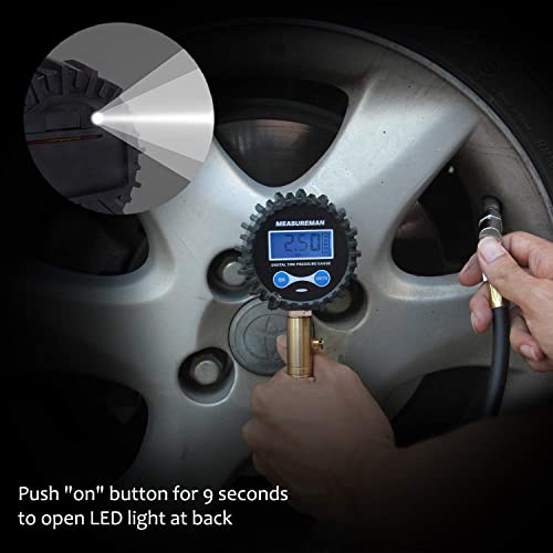 MEASUREMAN 2-1/2" Dial Size Digital Air Pressure Gauge with 1/4'' NPT Bottom Connector and Protective Boot, 0-200psi, Accuracy 1%, Battery Powered with LED Light - Image 5