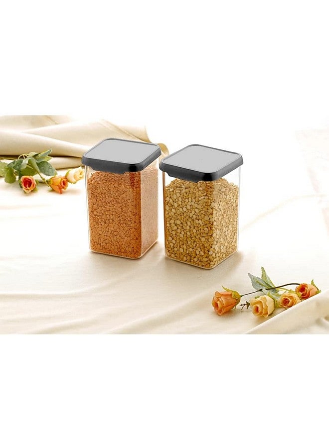 Kitchenwell 1100 ML Easy Flow Cereal Dispenser Storage Jar, Idle for Kitchen- Storage Box Lid Food Rice Pasta Pulses Container, Square Containers for Kitchen (Black, 1100 ML, Pack of 12) - Image 3