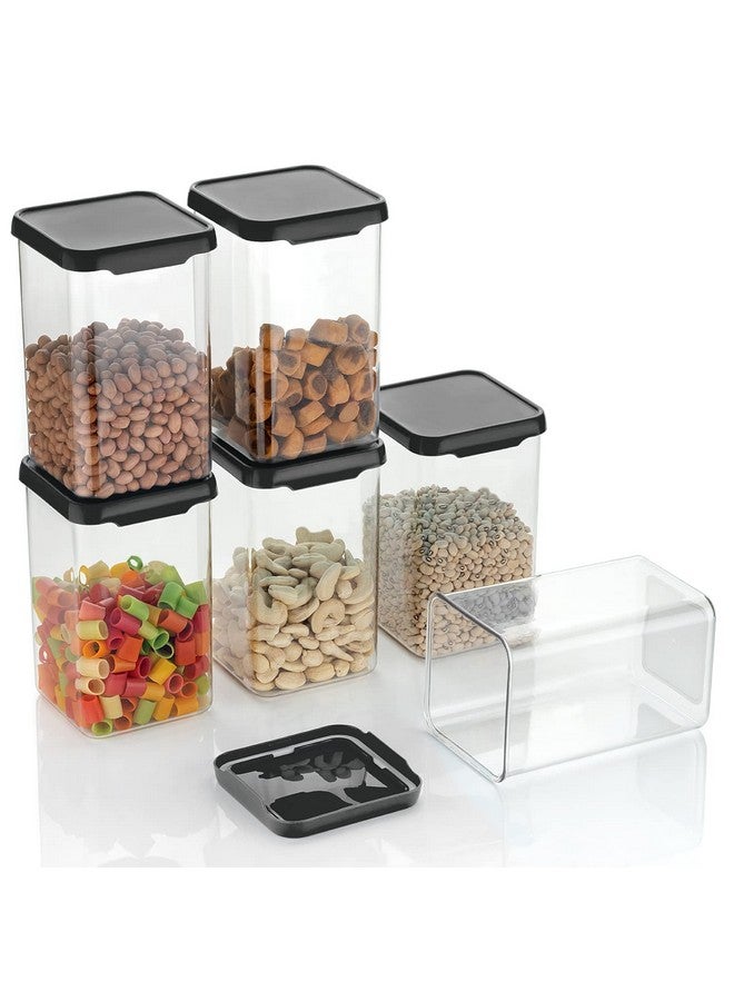 Kitchenwell 1100 ML Easy Flow Cereal Dispenser Storage Jar, Idle for Kitchen- Storage Box Lid Food Rice Pasta Pulses Container, Square Containers for Kitchen (Black, 1100 ML, Pack of 12) - Image 2