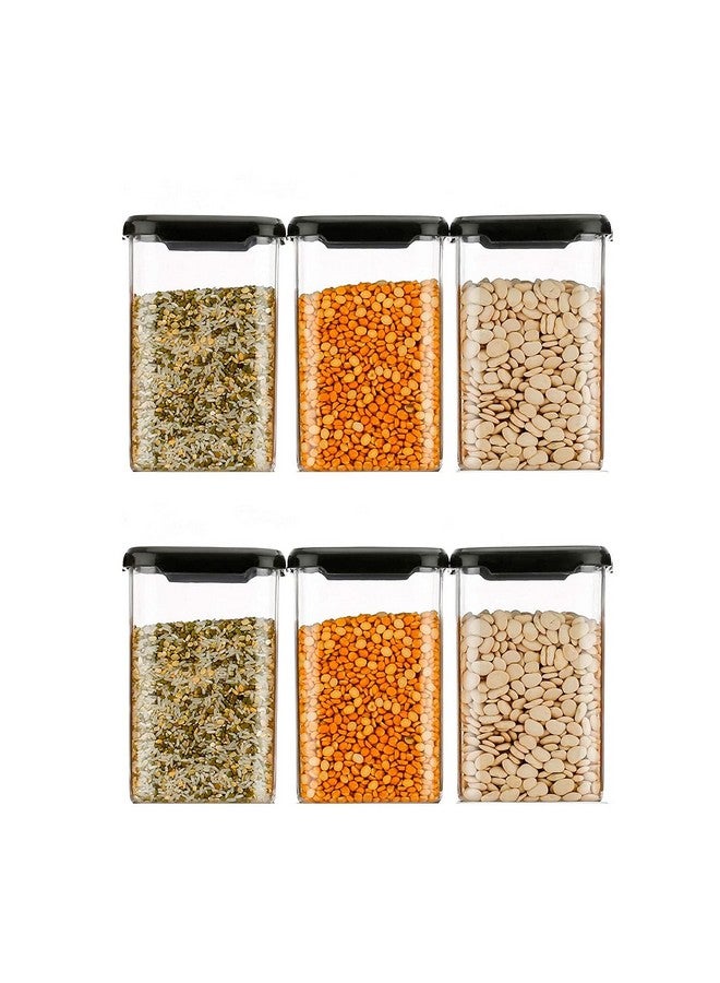 Kitchenwell 1100 ML Easy Flow Cereal Dispenser Storage Jar, Idle for Kitchen- Storage Box Lid Food Rice Pasta Pulses Container, Square Containers for Kitchen (Black, 1100 ML, Pack of 12) - Image 4