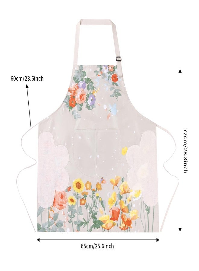 DILLMAN 2 Pack Floral Aprons with Pocket, Blooming Womens Aprons Waterproof Adjustable Cooking Aprons for Kitchen Gardening and Salon (2Pack #A) - Image 2