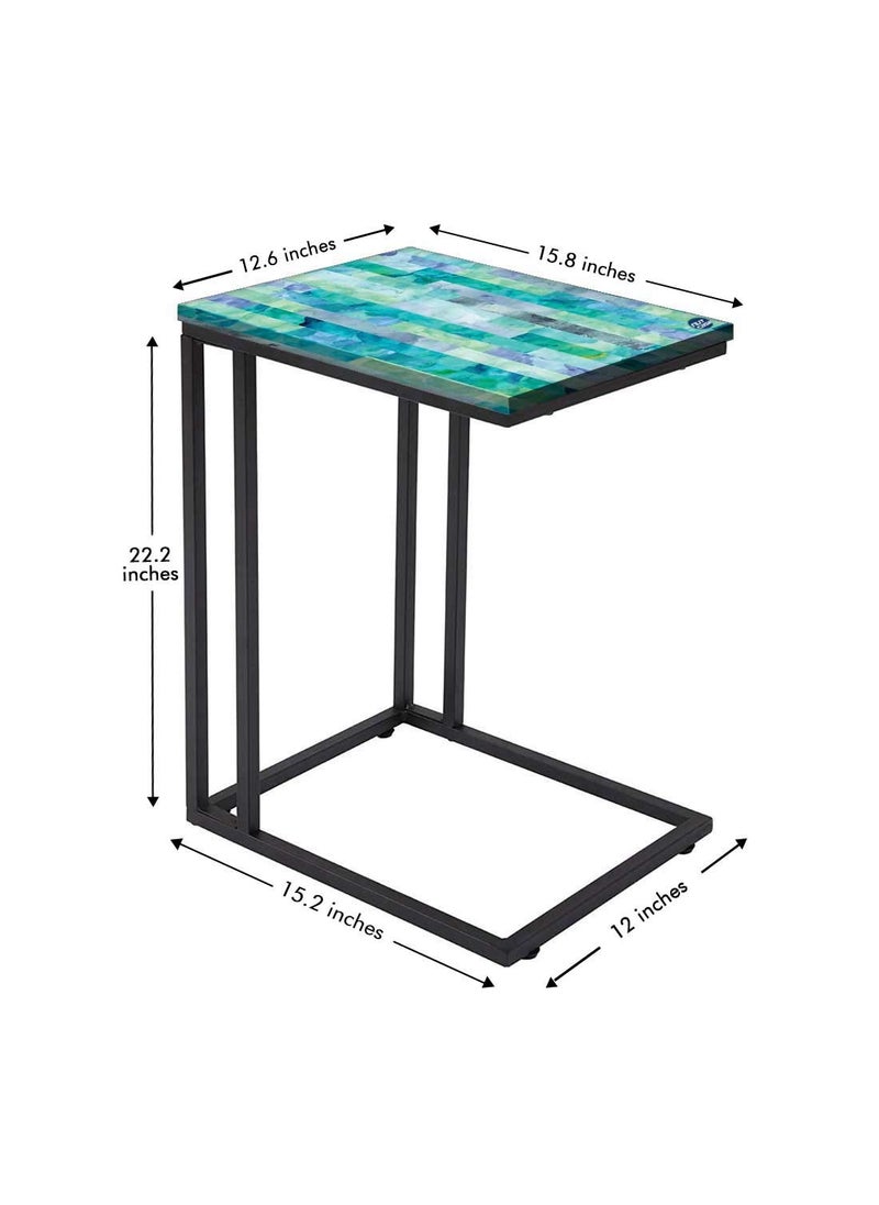 Nutcase Nutcase Design C Shaped Side Table for Laptop Work on Sofa CouchStudy Breakfast Snack Serving End Tables for Living Room Bedroom Marble Lines  - Image 4