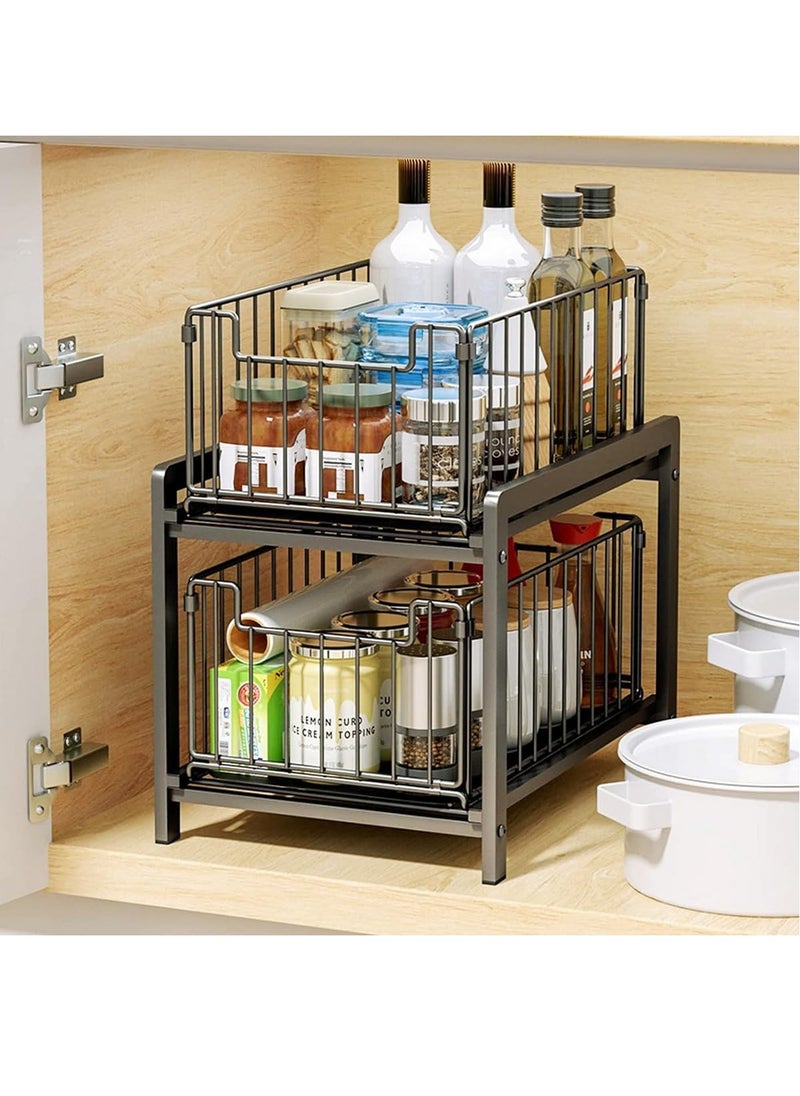 RATSAW Kitchen Sink Cabinet Organizer Bathroom Sink Storage Stackable 2 Tier Under Sink Organizer Pull Out Under Sink Shelf Rack with Sliding Storage Drawer for Bathroom Pantry Kitchen  - Image 1