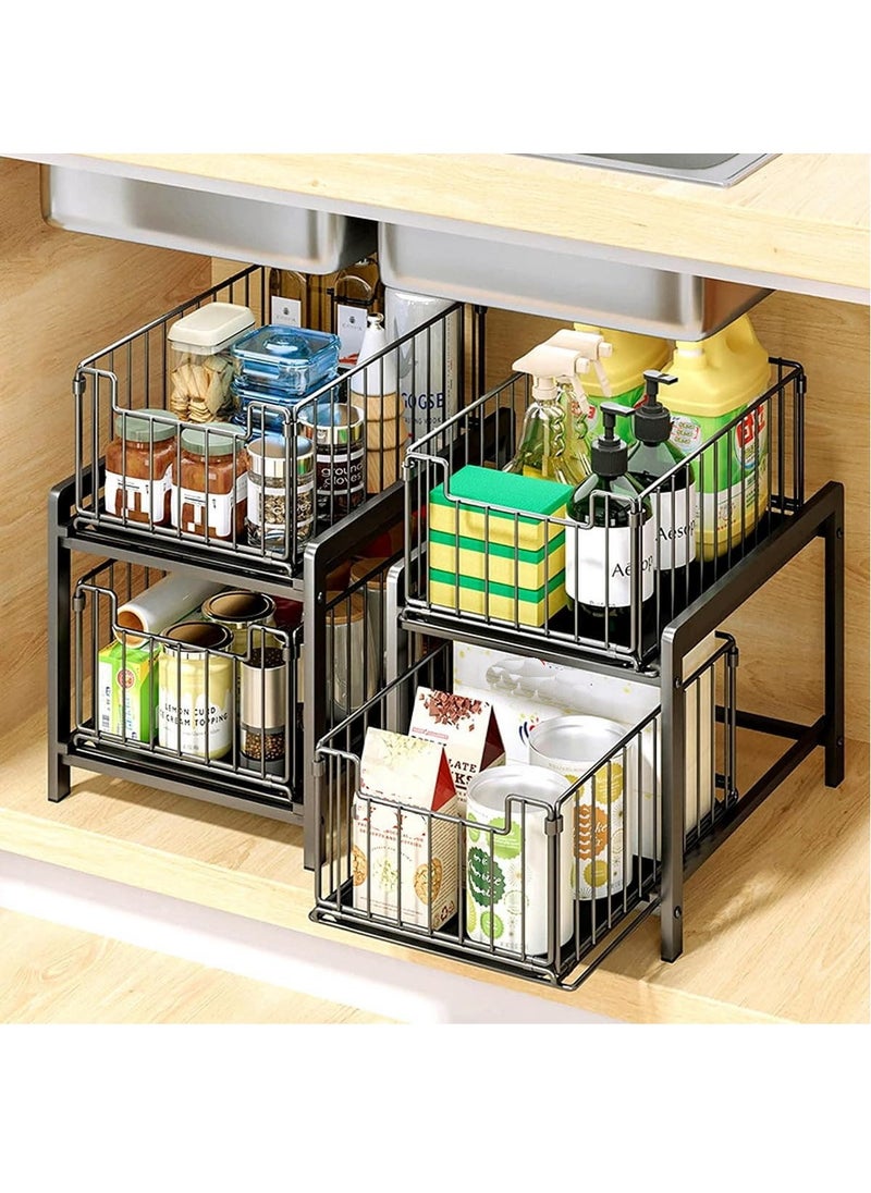RATSAW Kitchen Sink Cabinet Organizer Bathroom Sink Storage Stackable 2 Tier Under Sink Organizer Pull Out Under Sink Shelf Rack with Sliding Storage Drawer for Bathroom Pantry Kitchen  - Image 3