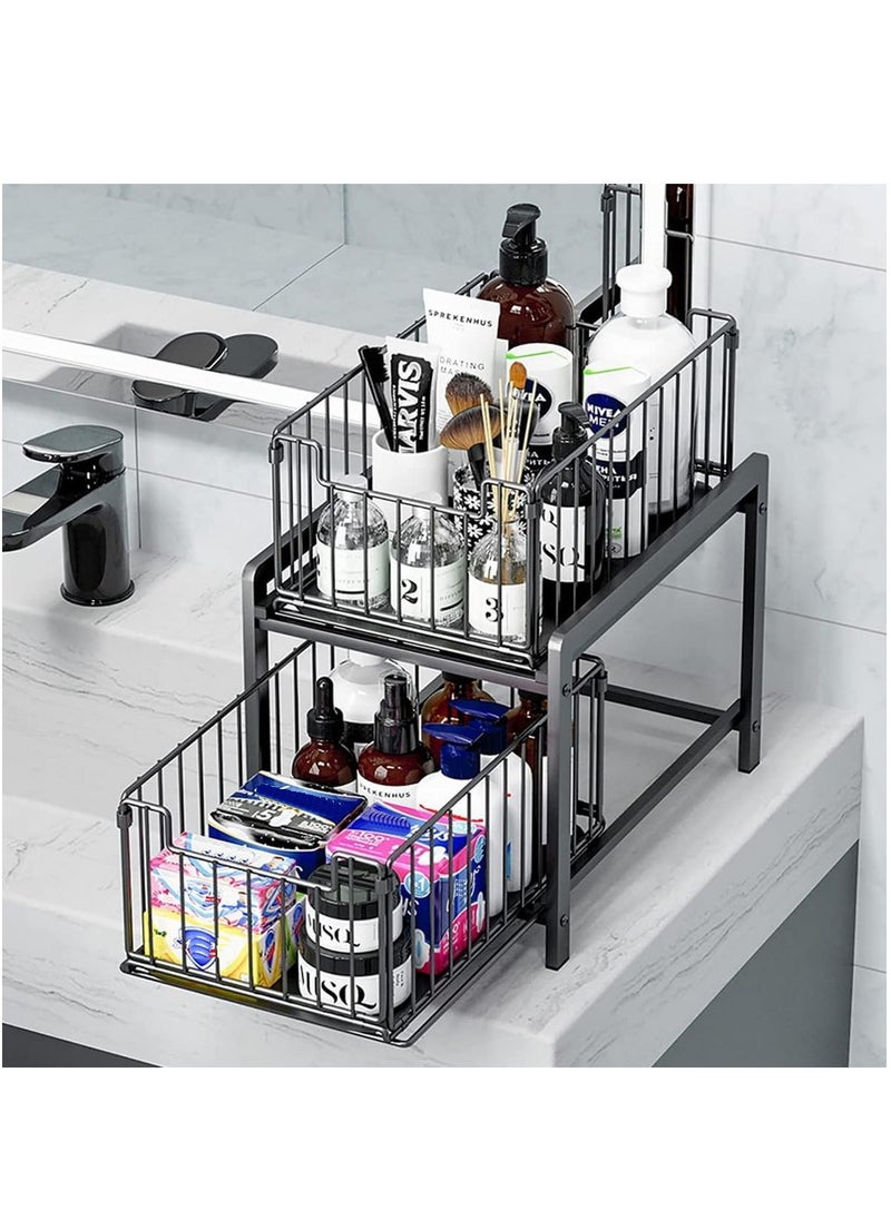 RATSAW Kitchen Sink Cabinet Organizer Bathroom Sink Storage Stackable 2 Tier Under Sink Organizer Pull Out Under Sink Shelf Rack with Sliding Storage Drawer for Bathroom Pantry Kitchen  - Image 4
