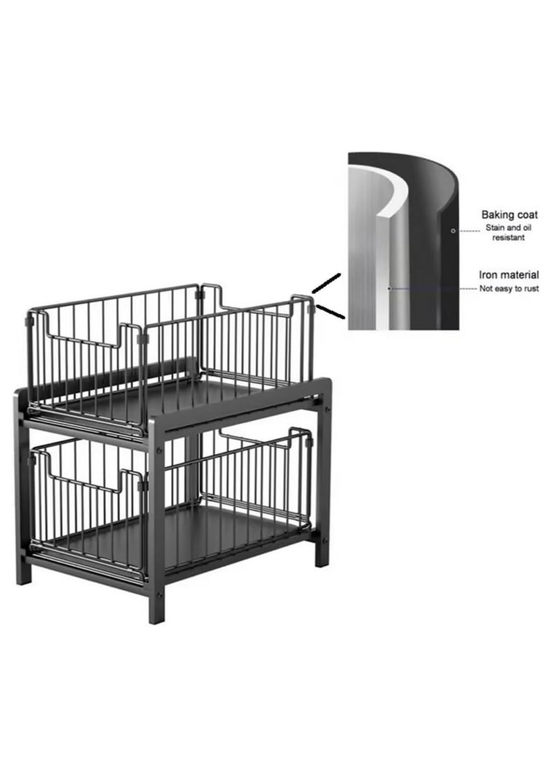 RATSAW Kitchen Sink Cabinet Organizer Bathroom Sink Storage Stackable 2 Tier Under Sink Organizer Pull Out Under Sink Shelf Rack with Sliding Storage Drawer for Bathroom Pantry Kitchen  - Image 5