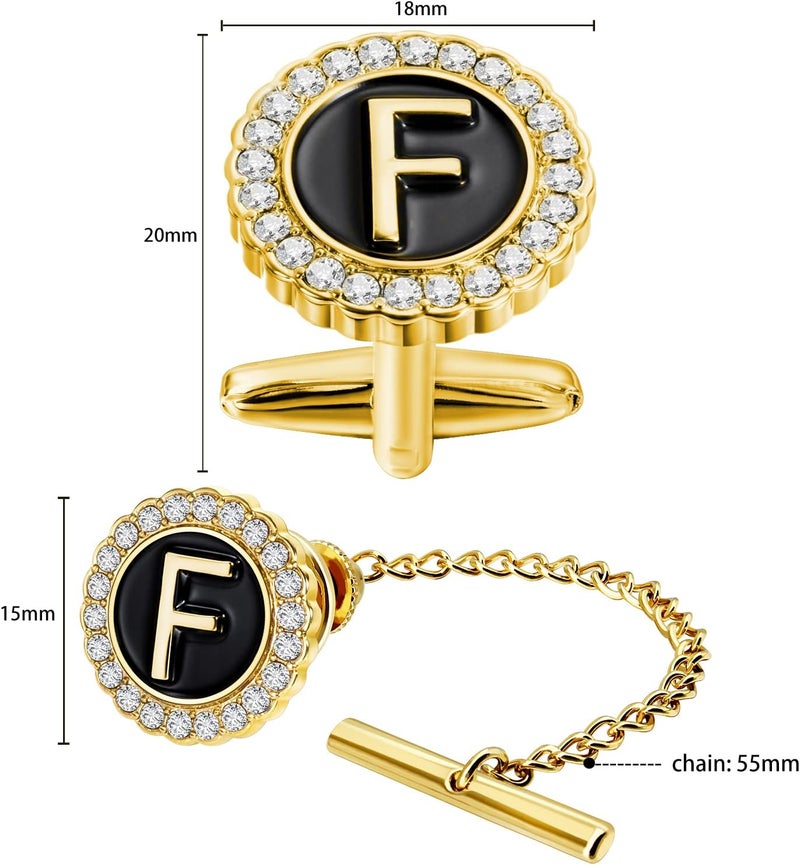 هاوسن Gold Cufflinks and Tie Tack for Men, Gold Cufflinks Crystal with Lapel Pins for Men's Women Set, Tie Tack with Chain on Tie Wedding Business Accessories - Image 5