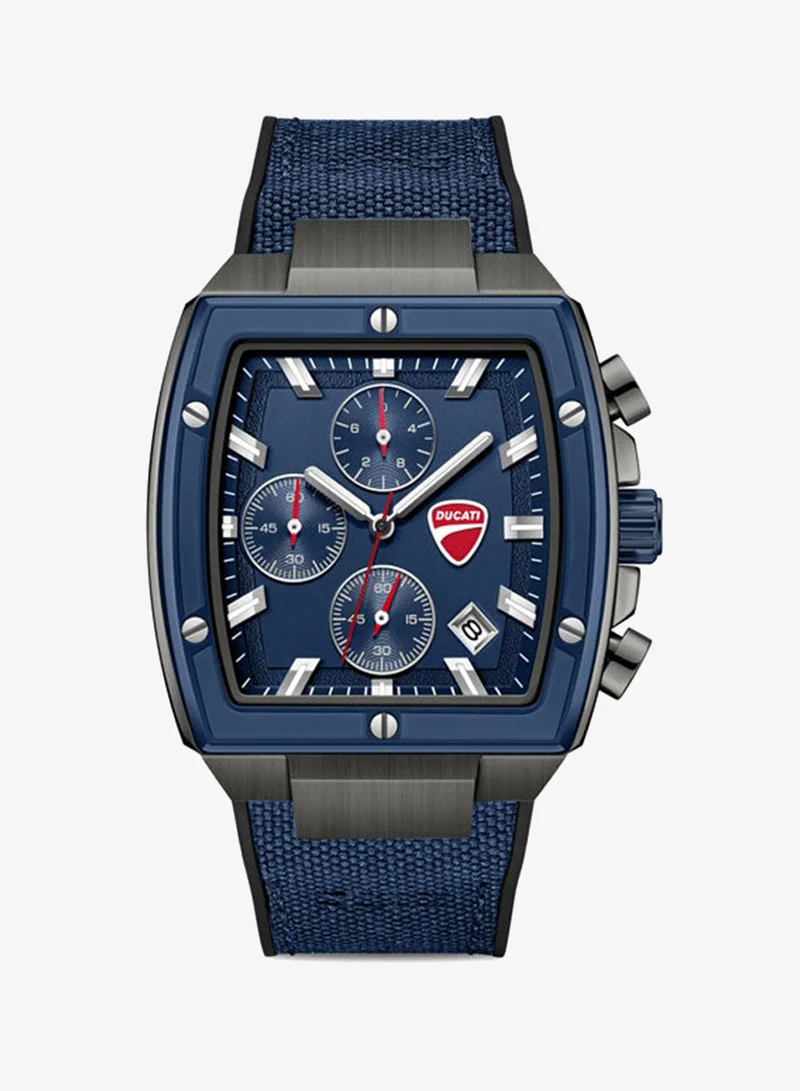 دوكاتي Voyage Blue Dial, Silicone-Nylon Strap, Chronograph Watch for Men, 41mm