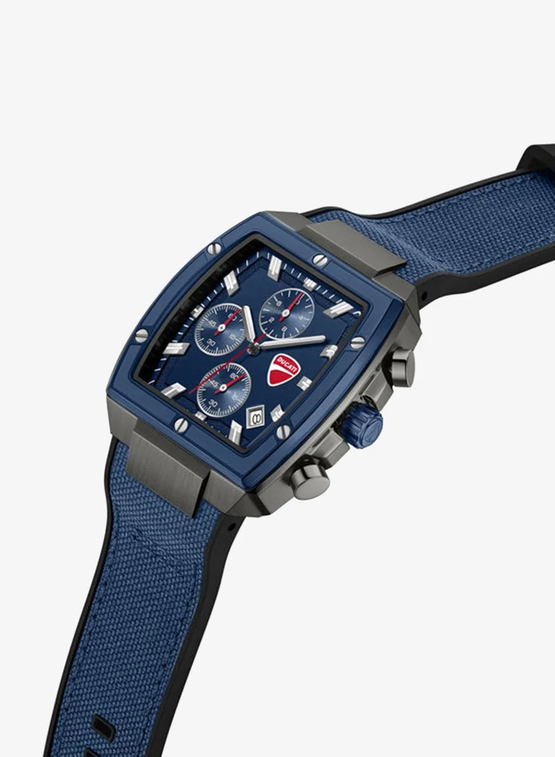 دوكاتي Voyage Blue Dial, Silicone-Nylon Strap, Chronograph Watch for Men, 41mm