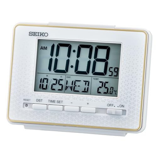SEIKO QHL096WLH Digital Everything Bedroom Alarm Clock White 3 Inches - Image 1