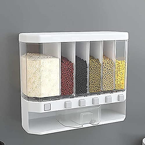 PULSBERY Kitchen Storage 6 Grid Container Wall Mounted Cereal Food Dispenser For Kitchen 6 Grid Dry Food Dispenser Space Saving Food Storage Containers for CerealRiceNutsCoffee BeanSnackGrain - Image 2
