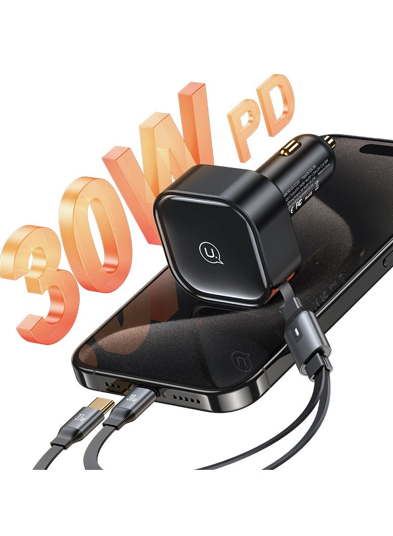 Usams C41 30W Car Charger With 2IN1 Retractable Cable Type-C+Type-C - Image 3