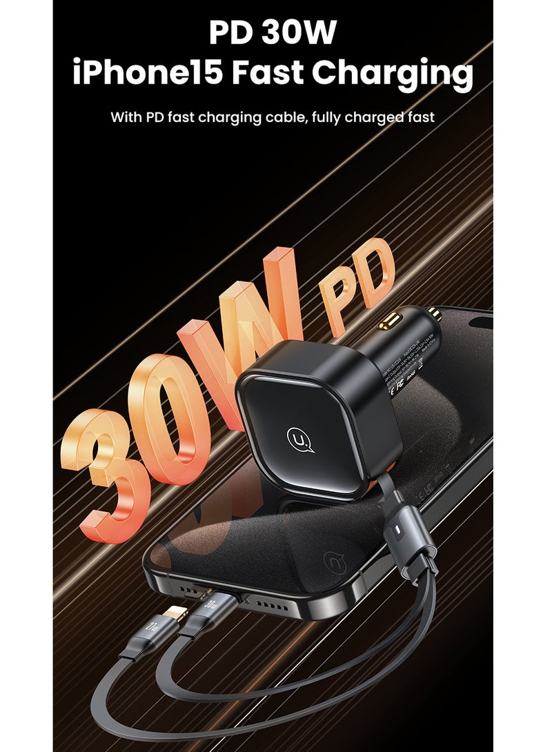 Usams C41 30W Car Charger With 2IN1 Retractable Cable Type-C+Type-C - Image 5