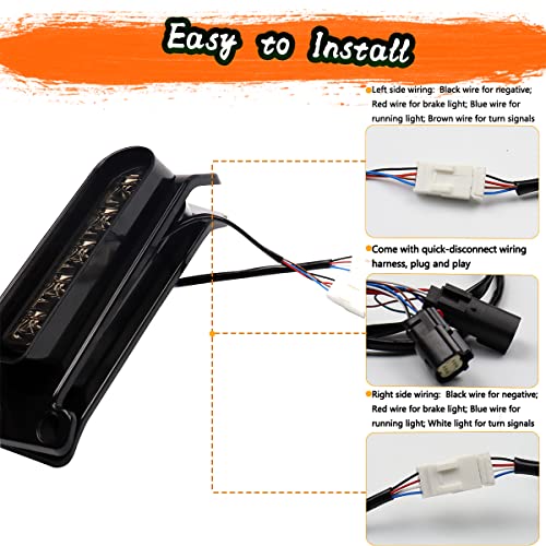 MotoParAcc Smoked LED Saddlebag Support Insert Turn Signal Lights, Keystone Auxiliary Filler Panel Brake Tail Lights for Harley Touring FLHR Road King FLHT FLHTC Electra Glide FLHRS 2014-2023 - Image 4