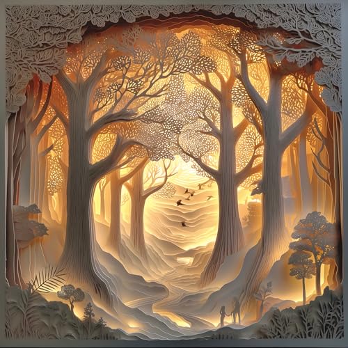 Blueforest Forest Sunset 500Piece Jigsaw Puzzle for Adults Layered Paper Art with Letters on Back Large Piece Relaxing Puzzle for Seniors Challenging 20x20 Nature Scene Fun Gift for Puzzle Lovers - Image 1