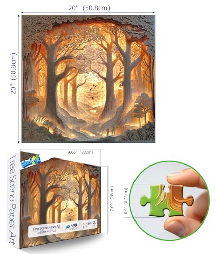 Blueforest Forest Sunset 500Piece Jigsaw Puzzle for Adults Layered Paper Art with Letters on Back Large Piece Relaxing Puzzle for Seniors Challenging 20x20 Nature Scene Fun Gift for Puzzle Lovers - Image 5