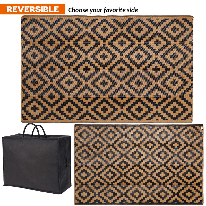 SAND MINE Reversible Mats, Plastic Straw Rug, Modern Area Rug, Large Floor Mat and Rug for Outdoors, RV, Patio, Backyard, Deck, Picnic, Beach, Trailer, Camping, Black & Brown, 5' x 8' - Image 4
