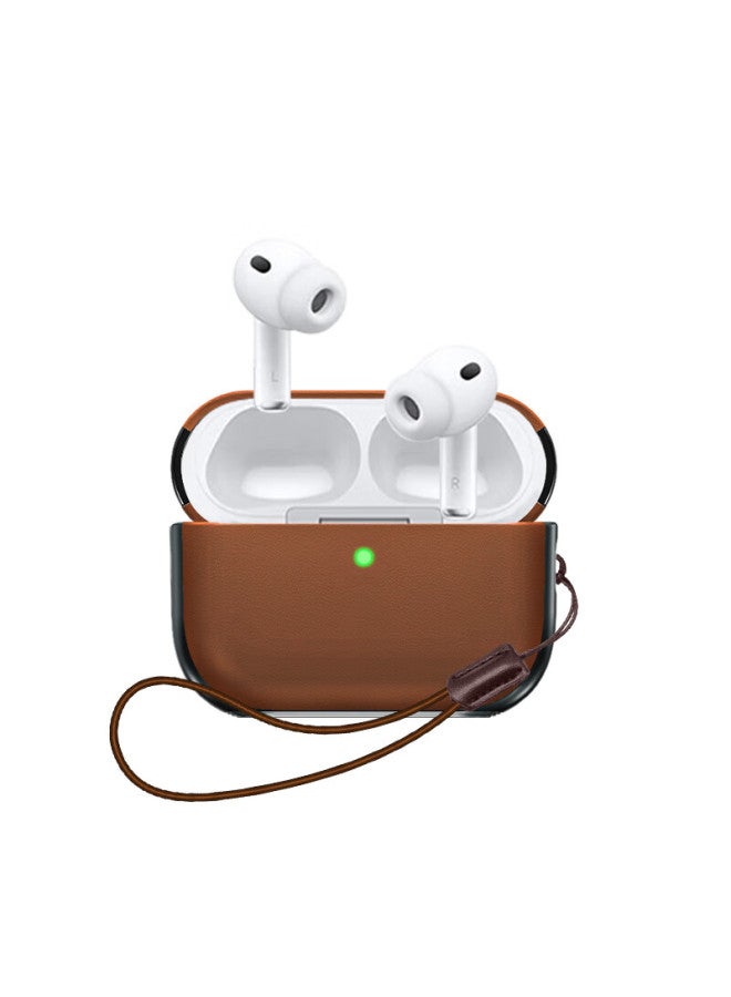 Australian Wave Aolang Airpods Pro 3 Protective Case For Apple Airpods 3rd Generation, Shockproof Luxury Fine Leather Texture Electroplated Charging Case Storage Box, Brown Leather Style - Image 4