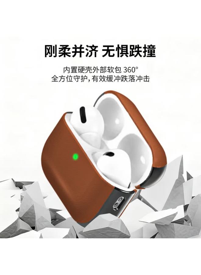 Australian Wave Aolang Airpods Pro 3 Protective Case For Apple Airpods 3rd Generation, Shockproof Luxury Fine Leather Texture Electroplated Charging Case Storage Box, Brown Leather Style - Image 2
