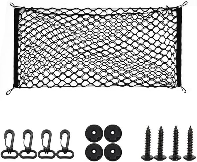Car Cargo Net Compatible with Mitsubishi Lancer Evolution, Rear Trunk Stretchable Mesh Storage Net with Hook & Loop Straps Car Interior Accessories,Double-layer-40 * 90CM - Image 1