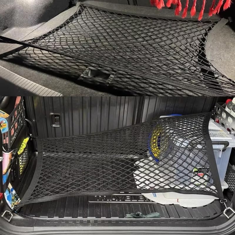Car Cargo Net Compatible with Mitsubishi Lancer Evolution, Rear Trunk Stretchable Mesh Storage Net with Hook & Loop Straps Car Interior Accessories,Double-layer-40 * 90CM - Image 4