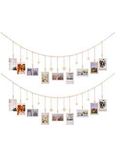 Excefore Hanging Photo Display Room Wall Decor, Boho Collage Picture Frame Cards Holder, Photo Hanger with 9 Wood Clips and 6 Wooden Hearts Tags for Home, Bedroom, Office, Nursery, Dorm Decor  - Image 1