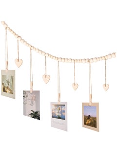Excefore Hanging Photo Display Room Wall Decor, Boho Collage Picture Frame Cards Holder, Photo Hanger with 9 Wood Clips and 6 Wooden Hearts Tags for Home, Bedroom, Office, Nursery, Dorm Decor  - Image 5