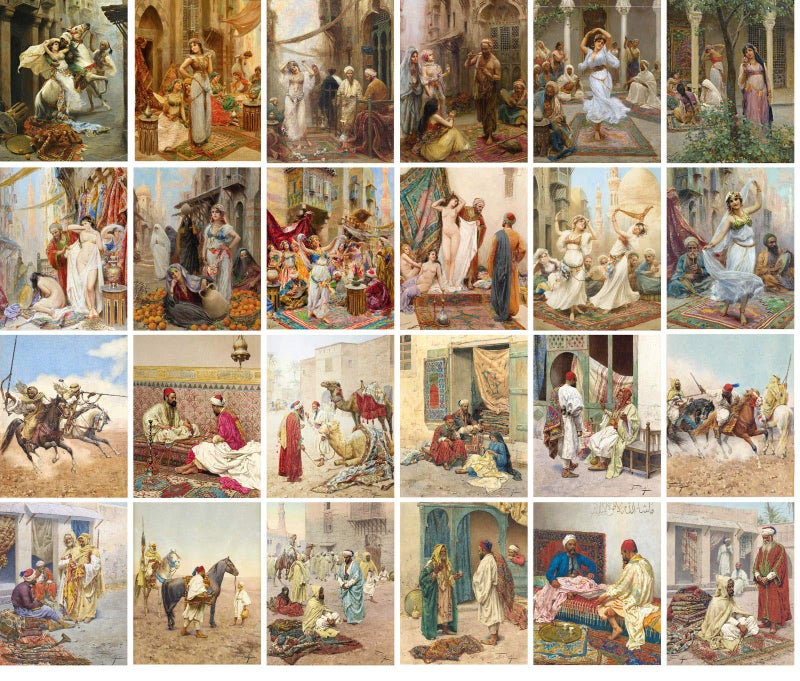 PIXILUV Vintage PostCards 24 pcs ORIENTAL ANTIQUE LIFE SCENES Antique Museum Painting Art Fabio Odalisque Retro Poster REPRINT - Image 2