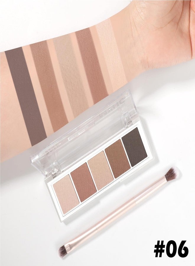 LSxia لوحة ظلال عيون غير لامعة بـ 5 ألوان مع فرشاة - لوحة ظلال عيون باللون البيج المحايد والبني الداكن، مكياج، ظلال عيون طبيعية مقاومة للماء بألوان باردة للعيون الخضراء والزرقاء والبنية ومكياج سموكي، 06# - Image 4